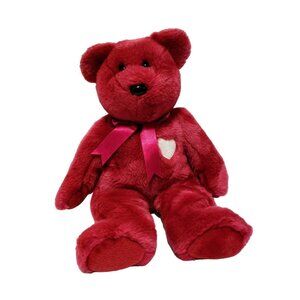 TY Beanie Buddies 19" Valentina Bear Dark Pink Hot Pink Bow Heart Love Vintage